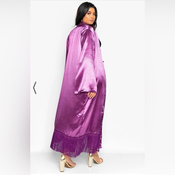 Purple satin fringe rebdolls glow up duster kimono - Picture 4 of 9